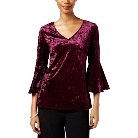 Msk Msk Womens Purple Velvet Bell Sleeve V Neck Top Size L Walmart