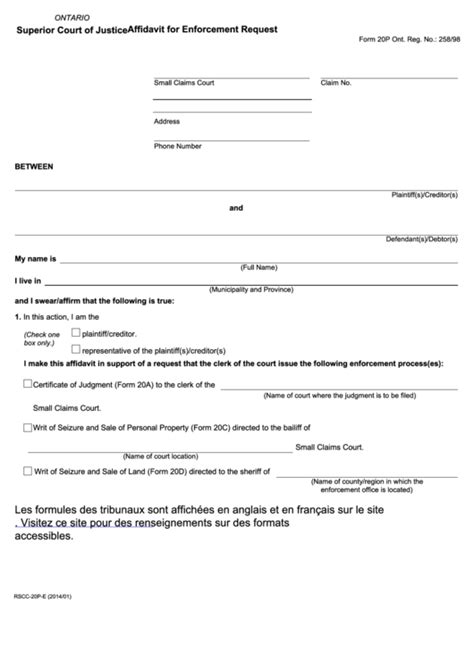 Fillable Affidavit For Enforcement Request Printable Pdf Download