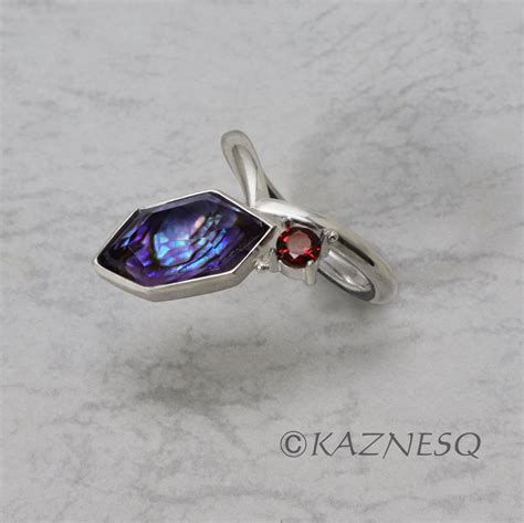 Iridescence Ring Of Amethyst Paua Shell And Garnet Silver Ring Etsy