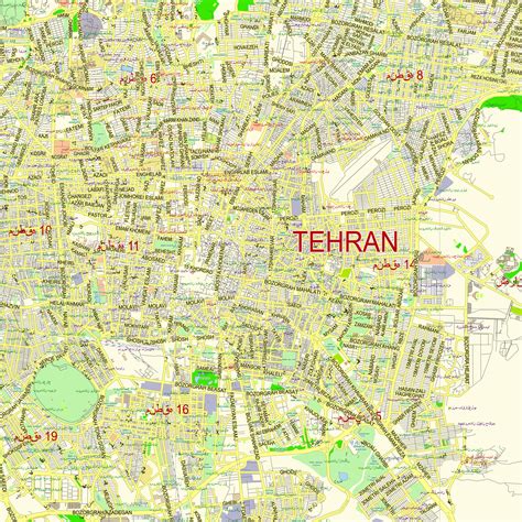 Tehran Iran Editable Layered Pdf Vector Map