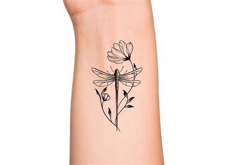 Dragonfly X Ray Flowers And Leaves Temporary Tattoo Feminine Insect