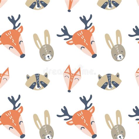 Seamless Pattern With Animals Faces Stock Vector Illustration Of Baby