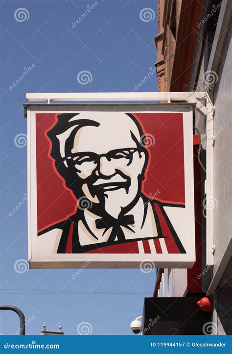 Kentucky Fried Chicken Kfc Sign On Building With Blue Sky Background