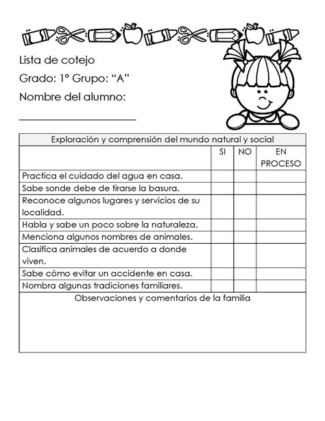 R Bricas De Educaci N Infantil Y Listas De Cotejo Para Y A Os C