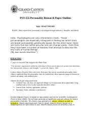 PSY255 Trait Theory Outline Docx PSY 255 Personality Research Paper