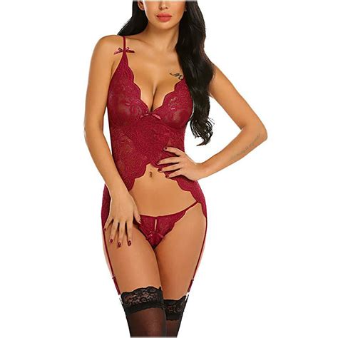 SEAOPEN Bodysuit Lingerie Women S 2 Piece Babydoll Lingerie Set Bow