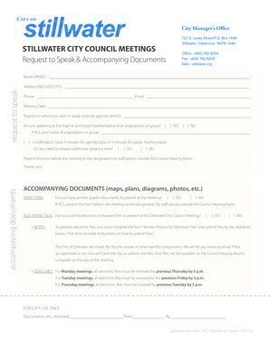 Fillable Online Stillwater Request To Speak At City Council The City