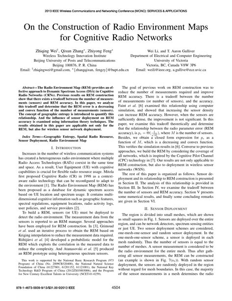 Pdf On The Construction Of Radio Environment Maps For Cognitive