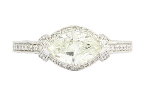 14k White Gold 1 Carat East West Set Marquise Diamond Engagement Ring