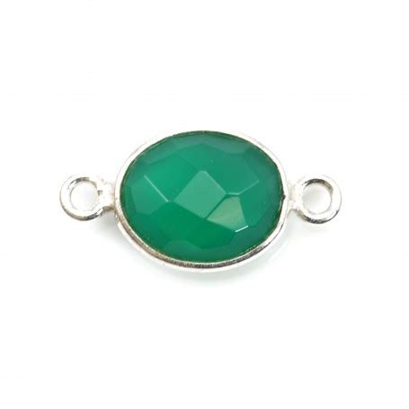 Agate Verte Ovale Facett E Anneaux Sertie Sur Argent Pierre Sertie