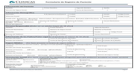 Formulario De Registro De Paciente Clinicas Pdf Document