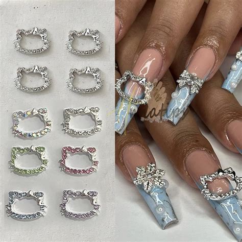 Breloques Ongles Chat Rose Bijoux D Art D Ongle En M Tal De Luxe