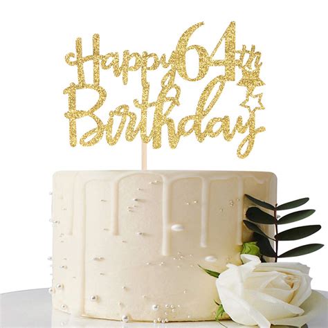 Gold Glitter Happy 64th Birthday Cake Topper 64 Cake Topper 64th