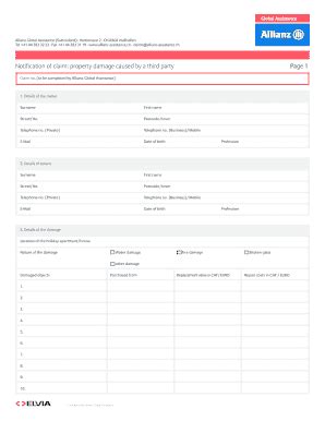 Fillable Online Claim Form Property Damage Caused By A Third Party