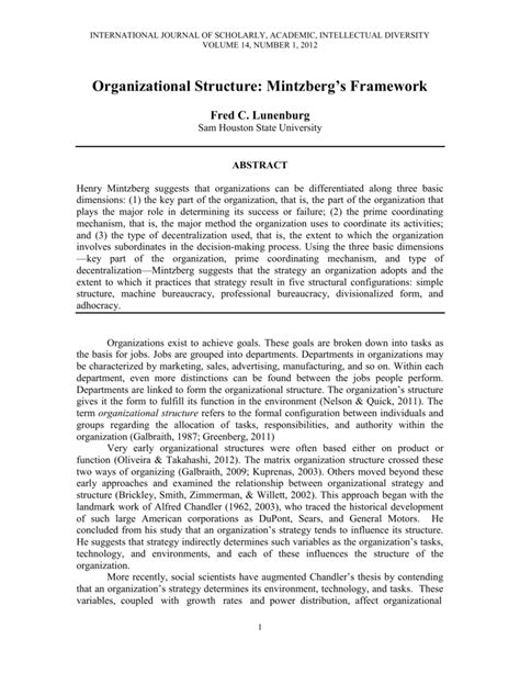 Organizational Structure Mintzberg S Framework