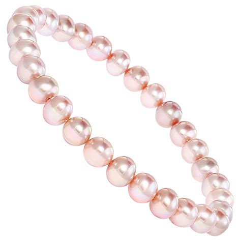 Cultured Freshwater Natural Color Pink 6 65mm Pearl Three Row Stretch