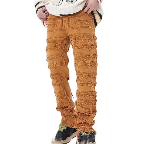 Ddapj Pyju Men S Moto Biker Jeans Clearance Sales Patch Ripped Stacked