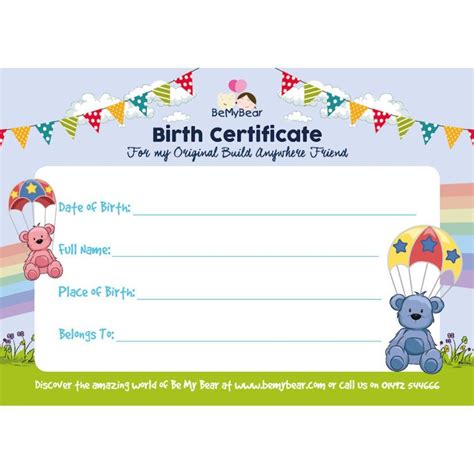 Printable Build A Bear Birth Certificate