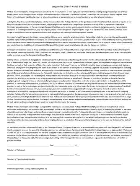 Zengo Cycle Waiver Form Fill Out And Sign Printable Pdf Template