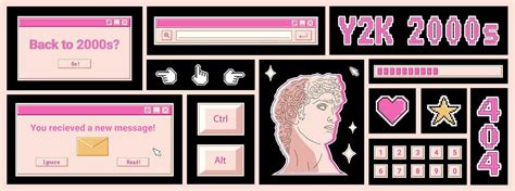 Trendy Y2k Banner With Retro Stickers Computer Windows Pixel Elements