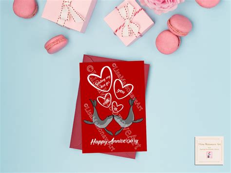 Printable Anniversary Card Instant Download Kissing Seals Card For