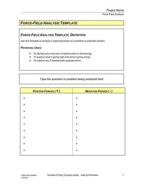 Force-field analysis template in Word and Pdf formats