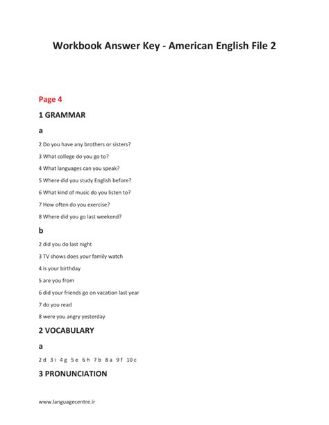 American English File 2 Studentbook Answer Key 2nd Edition