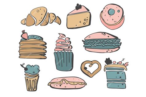 Premium Vector Doodle Sweets Dessert And Candies Set Ice Cream Cake