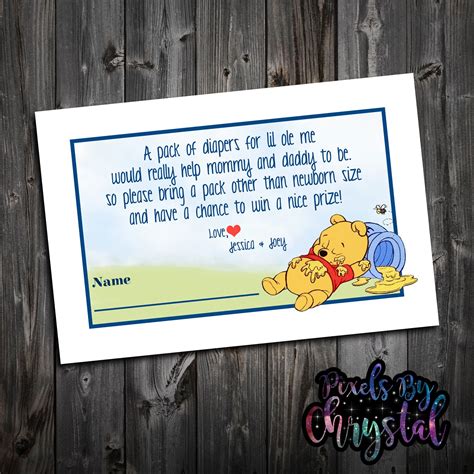 Winnie The Pooh Diaper Card 4x6 Mommy And Daddy To Be Pack Of