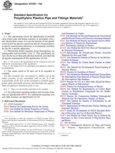 ASTM D3350 08 Standard Specification For Polyethylene Plastics Pipe