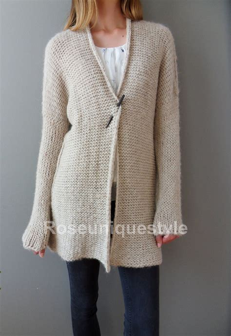 Alpaca Chunky Knit Cardigan Cream Beige Women Knit Cardigan Etsy