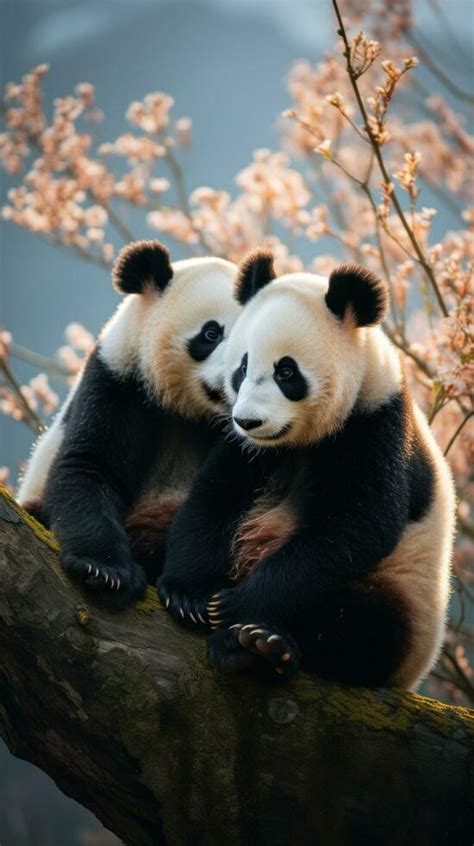 Two Pandas Sitting Together Looking Content And Relaxed 32194025 Stock