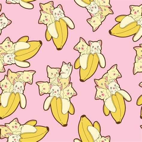 Premium Vector Seamless Kawaii Cats In Banana Pattern