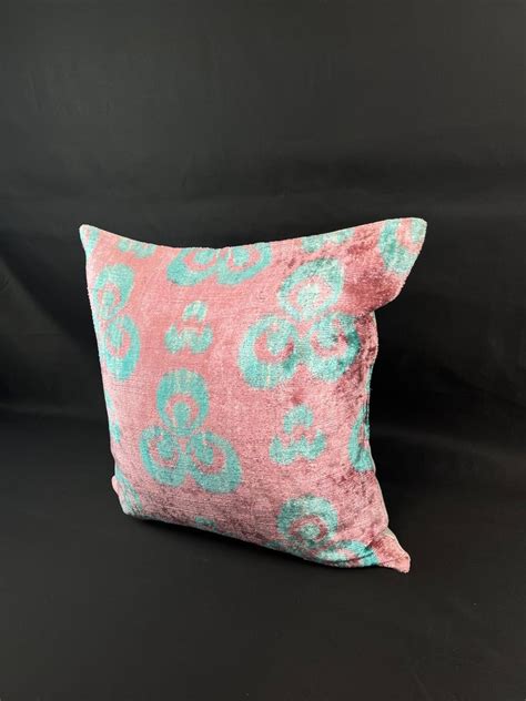 Pink And Blue Velvet Silk Ikat Pillow Cover For Sale At 1stdibs