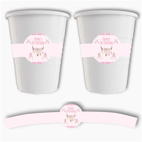 Personalised Boho Skull And Teepees Party Plastic Cup Stickers Katie J