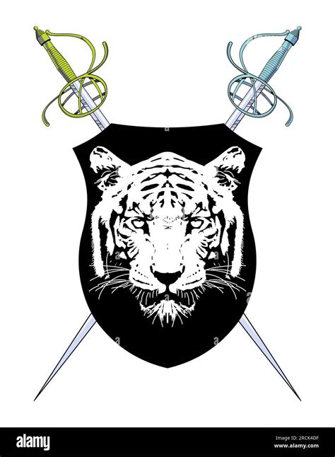 T Shirt Design Of A Medieval Shield With A Tiger Head Vector Illustration Of Heraldic Themes