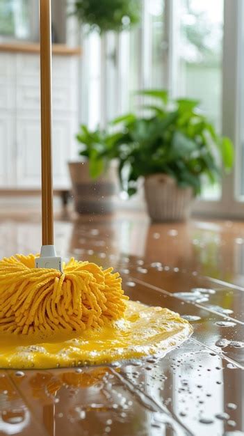 Premium Photo Yellow Mop On Wooden Table