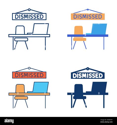 Office Workplace With Dismissed Sign Icon Set In Flat And Line Style