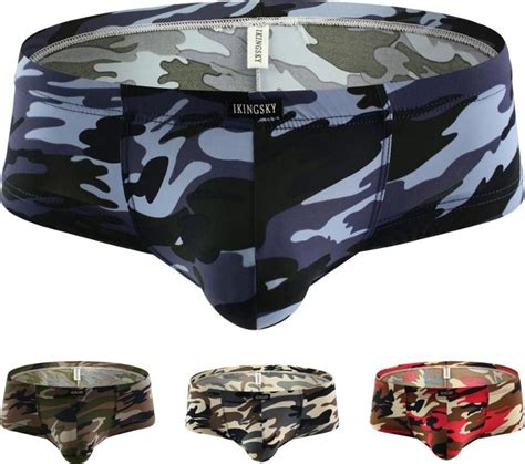 2020 Ikingsky Mens Camouflage Cheeky Boxer Briefs Sexy Mini Cheek Underwear Stretch Brazilian