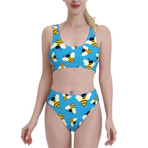 Lukts Women High Waisted Bikini Set Flying Bees Swimsuit 2 Piece