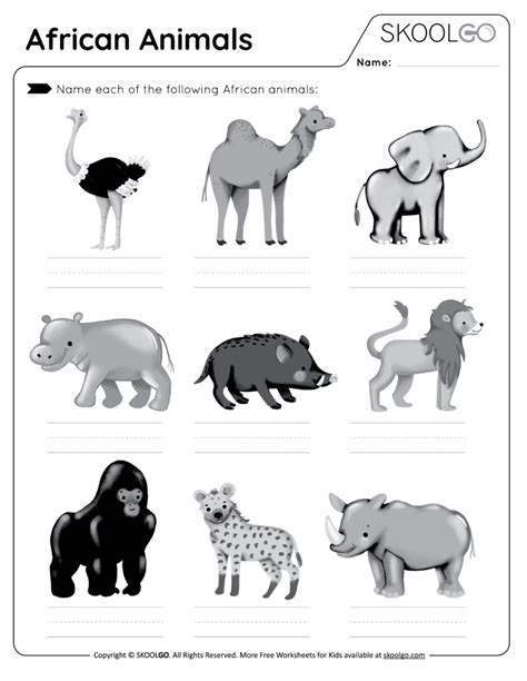 African Animals Free Worksheet Skoolgo