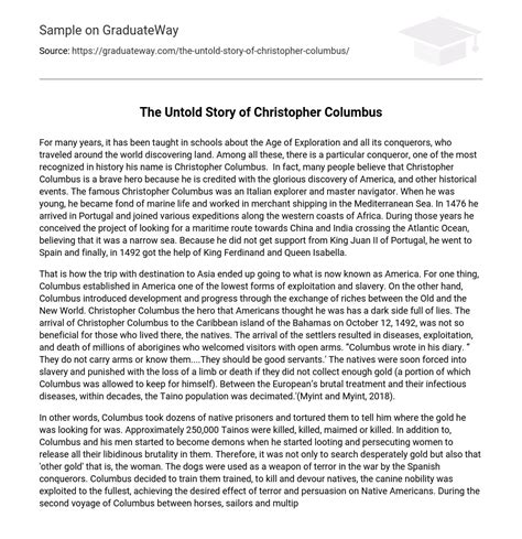 ⇉the Untold Story Of Christopher Columbus Essay Example Graduateway