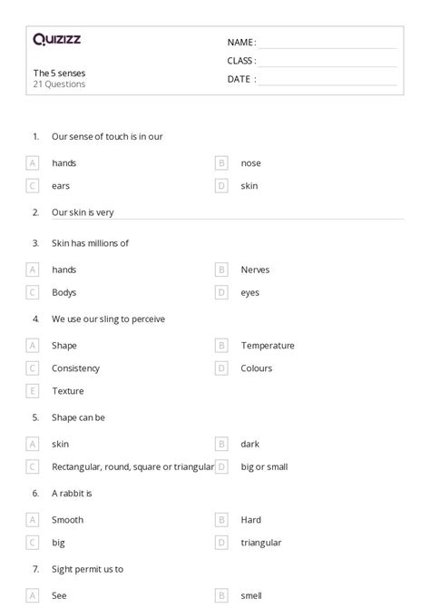 50 The 5 Senses Worksheets For 1st Grade On Quizizz Free And Printable