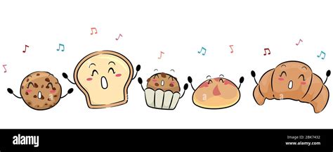 Illustration of Bread and Pastries Mascots Singing from Cookie, Sliced ...