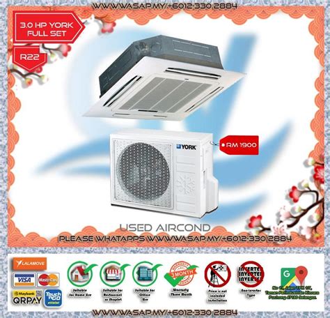 3 0hp York Cassette Type Used Aircond Ac3250 R22 Non Inverter Suitable For Restaurant