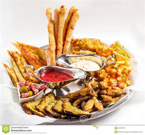 Large Plate A Wide Selection Snacks For Beer Served Stock Photo Image