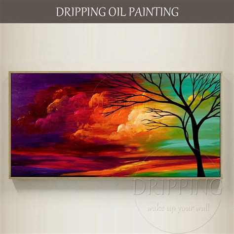 Skilled Painter Hand painted High Quality Abstract Lonely Tree Oil Painting on Canvas Rich ...