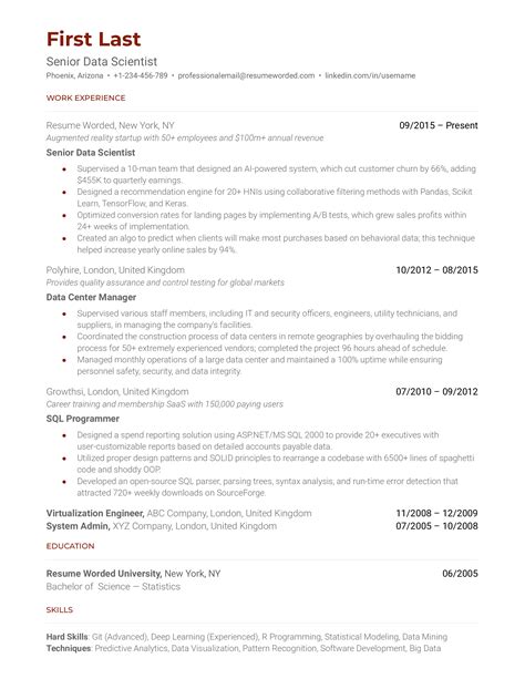 Senior Data Scientist Resume Examples For 2025 Resume Worded