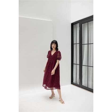 No Nego Dress Brukat Maroon By Eclair Shop Fesyen Wanita Pakaian