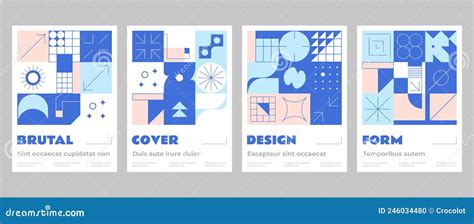 Brutalist Vertical Covers, Brutalist Posters. Set of Abstract Geometric Futuristic Figures with ...